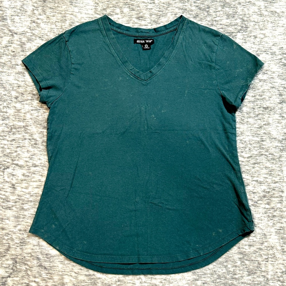 MYA & NU Womens Distress Washed Look Top Green Size M